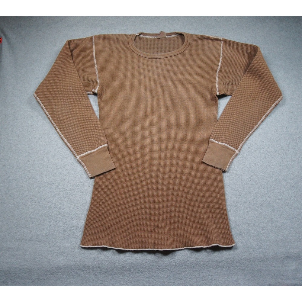 Hometown Thermal Shirt Mens XL Brown Waffle Knit Long Sleeve Made in USA Casual